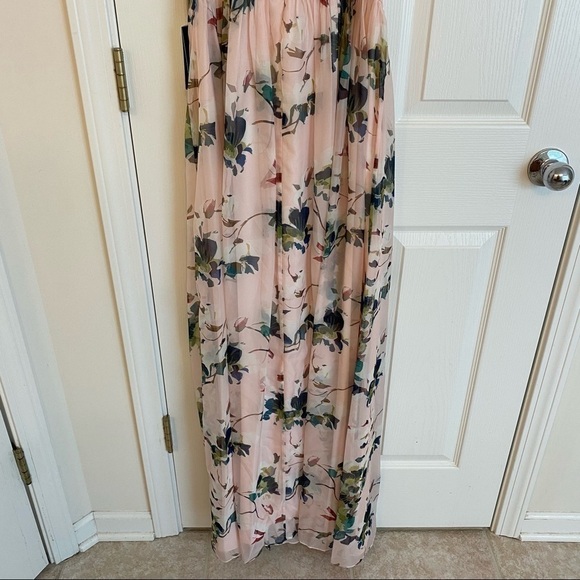 Adrianna Papell Floral-Print Twist Halter Gown in Blush Multi - Picture 7 of 12